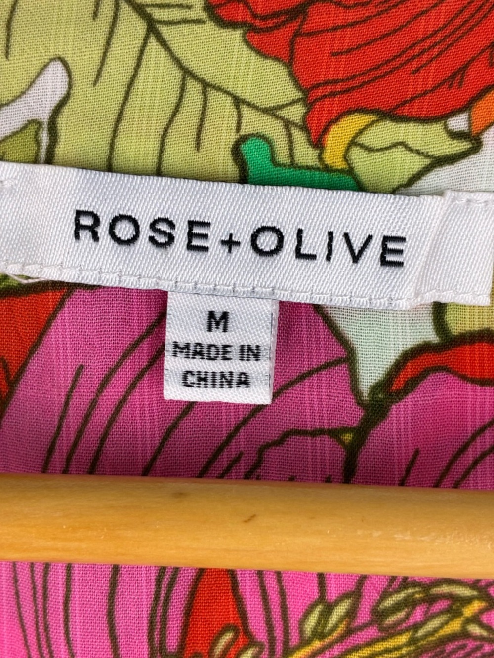 Rose + Olive Floral Tie Front Blouse Medium Bright Boho High Low Top M - Picture 6 of 7